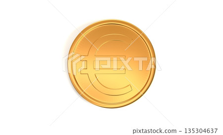 從正上方俯視的歐元金幣，白色背景，展現歐洲經濟與外匯投資的形象 135304637