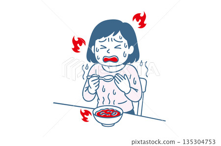 Illustration of a woman fainting after eating spicy food 135304753