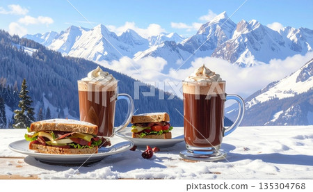 在雪山上享用熱騰騰的飯菜 在雪山上享用熱騰騰的飯菜 135304768