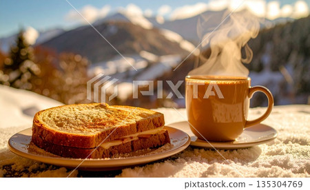 在雪山上享用熱騰騰的飯菜 135304769