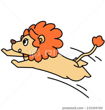 A cute illustration of a lion running forward 135304789