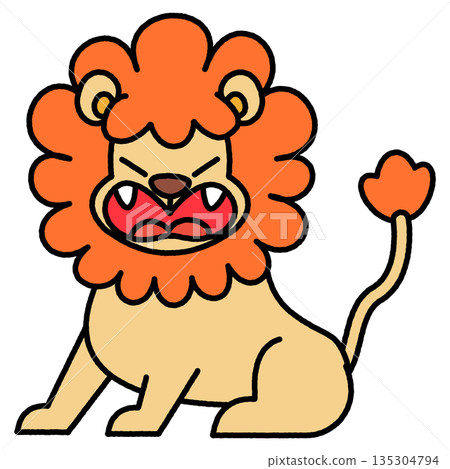 Comical illustration of a lion sitting with an angry expression Comical illustration of a lion sitting with an angry expression 135304794