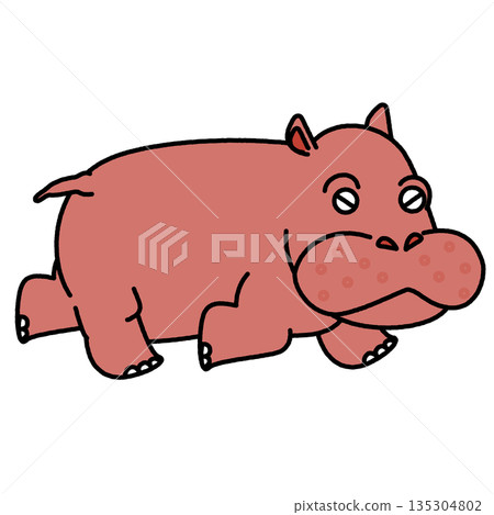 可愛的河馬行走插圖 135304802