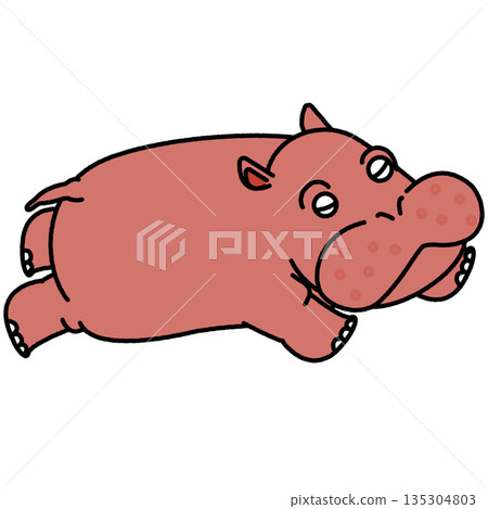 可愛的奔跑河馬插圖 135304803