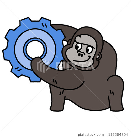 一幅滑稽的插圖，描繪了一隻大猩猩扔輪胎的場景。 135304804