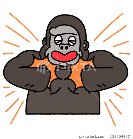 一幅雄偉的擊鼓大猩猩插圖 135304807