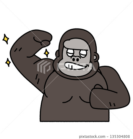 A comical illustration of a gorilla showing off his arm muscles 135304808