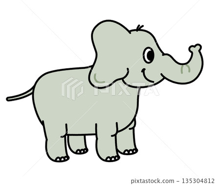 一幅簡單的側身站立的大象插圖 135304812