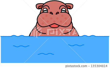 水中河馬的可愛插圖 水中河馬的可愛插圖 135304814