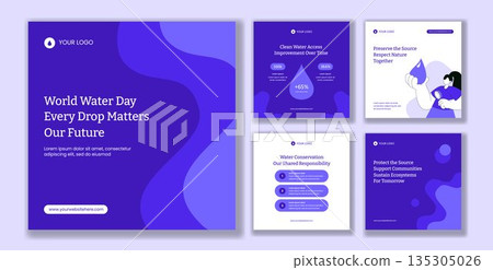 World Water Day Flat Cartoon Hand Drawn Illustration for Social Media Post Design 135305026