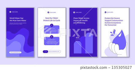 Hand Drawn World Water Day Flat Cartoon Illustration for Creative Social Media Stories 135305027