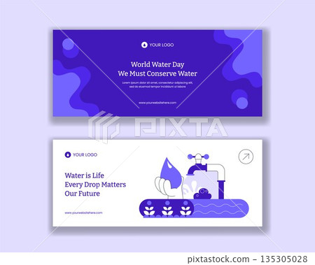 World Water Day Horizontal Banner with Flat Cartoon Hand Drawn Background Illustration 135305028