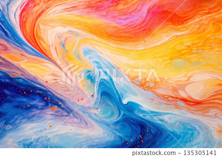 AI generated vibrant fluid paint swirl with bright yellow orange pink blue and turquoise flowing layers organic movement high contrast modern energetic background with clean space for text AI generated vibrant fluid paint swirl with bright yellow orange pink blue and turquoise flowing layers organic movement high contrast modern energetic background with clean space for text 135305141