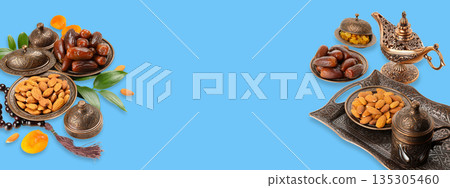 Festive dates and nuts artfully arranged for Ramadan 135305460