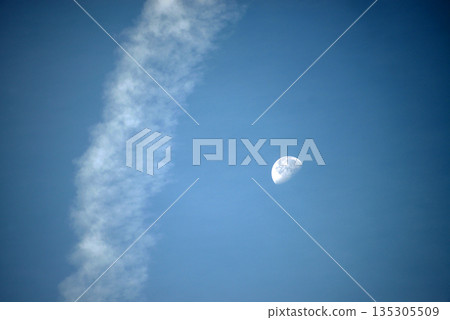 Moon and airplane cloud Moon and airplane cloud 135305509