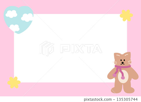 Rectangle pink frame with cat wearing winter scarf for polaroid photo, ad template, social media post, decoration, notepads, sticky note, memo, print, poster, kitten post card, animal, pet, vet Rectangle pink frame with cat wearing winter scarf for polaroid photo, ad template, social media post, decoration, notepads, sticky note, memo, print, poster, kitten post card, animal, pet, vet 135305744