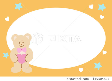 Rectangle orange frame with teddy bear, heart and star pattern for polaroid photo, ad template, social media post, decoration, notepads, sticky note, memo, print, poster, post card, Valentine's Day 135305827
