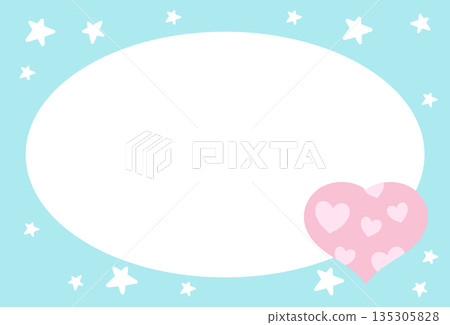 Rectangle pastel blue frame with pink heart and star pattern for polaroid photo, ad template, social media post, decoration, notepads, sticky note, memo, print, poster, post card, Valentine's Day 135305828