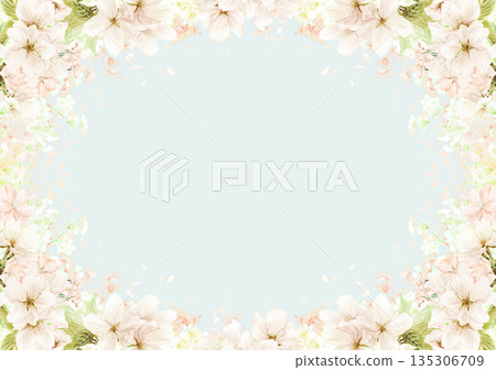 Cherry blossom frame 2 with scattered petals 135306709