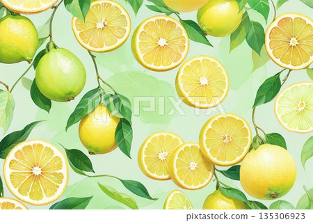 明亮歡快的檸檬背景插圖 135306923