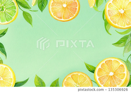清爽的檸檬圖案布料 135306926