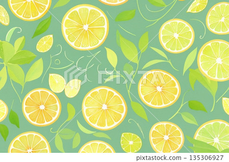 清爽的檸檬水彩圖案背景 135306927