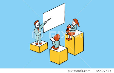 一位講師正在講課，學生和商人透過聆聽他的演講而成長。 135307673