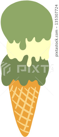 Hand drawn illustration of matcha vanilla ice cream cone for sweet dessert, cafe, restaurant, menu, recipe, baking book, stickers, food, snack, shop, kids and children, brunch, cuisine, icon, logo Hand drawn illustration of matcha vanilla ice cream cone for sweet dessert, cafe, restaurant, menu, recipe, baking book, stickers, food, snack, shop, kids and children, brunch, cuisine, icon, logo 135307724