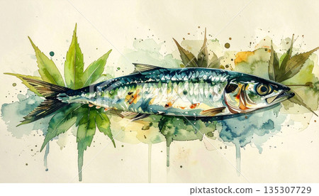 Sardines painted in watercolor Sardines painted in watercolor 135307729