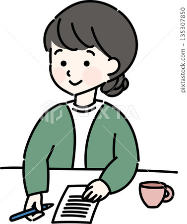 Woman writing a letter Woman writing a letter 135307850