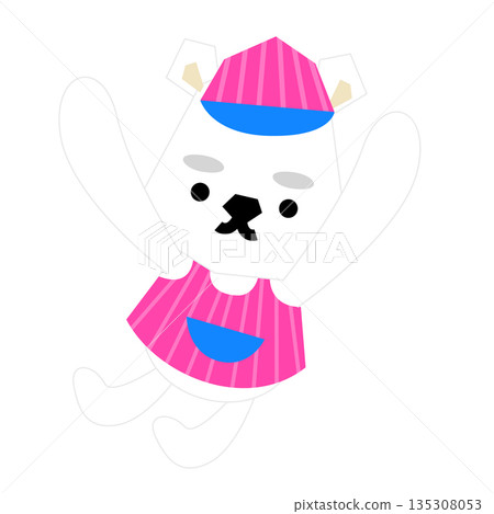 A cute illustration of a polar bear wearing an ice cream shop hat A cute illustration of a polar bear wearing an ice cream shop hat 135308053