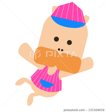 戴著冰淇淋店帽子的可愛河馬插圖 135308058