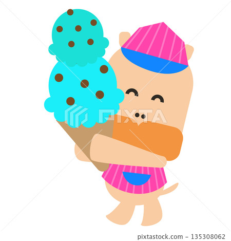可愛的冰淇淋店老闆手捧一大桶冰淇淋的插圖 可愛的冰淇淋店老闆手捧一大桶冰淇淋的插圖 135308062