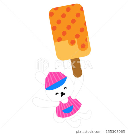 Illustration of a rabbit at an ice cream shop holding a big ice cream candy Illustration of a rabbit at an ice cream shop holding a big ice cream candy 135308065