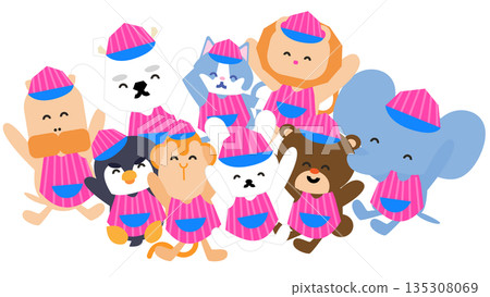 冰淇淋店裡可愛的動物插圖 135308069