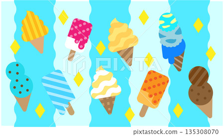 A pop illustration of various sparkling ice creams 135308070