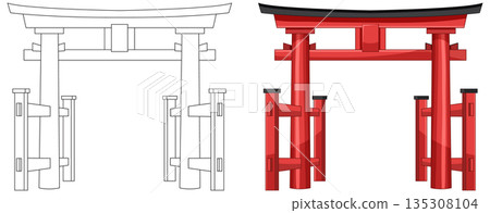 Traditional Japanese Torii Gate Vector Illustration Front View 135308104