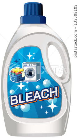 Plastic Bleach Bottle with Laundry Label Vector Illustration 135308105