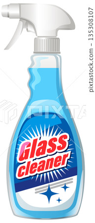 Spray Bottle of Blue Glass Cleaner Vector Illustration 135308107