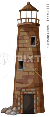 Old Brick Lighthouse Tower with Weathered Stone Entrance Old Brick Lighthouse Tower with Weathered Stone Entrance 135308111
