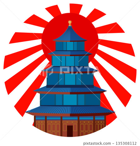 Traditional Pagoda with Radiant Sunburst Vector Illustration Traditional Pagoda with Radiant Sunburst Vector Illustration 135308112