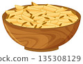 Wooden Bowl Filled With Penne Pasta Illustration 135308129