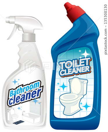 Bathroom and Toilet Cleaner Bottles Vector Illustration 135308130