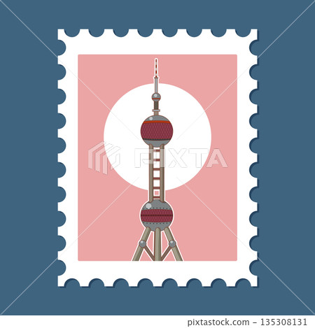 Modern Tower on Postage Stamp Illustration Modern Tower on Postage Stamp Illustration 135308131