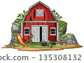 Overgrown Red Barn with Playground and Abandoned Objects 135308132