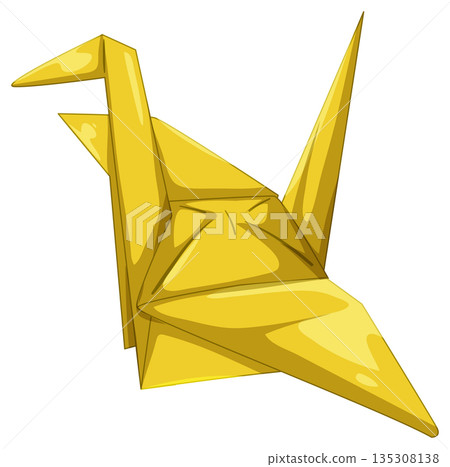Yellow Origami Crane Vector Illustration with Sharp Folds Yellow Origami Crane Vector Illustration with Sharp Folds 135308138