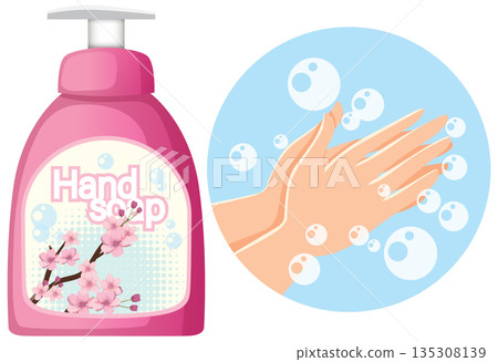 Hand Washing With Floral Liquid Soap and Bubbles Hand Washing With Floral Liquid Soap and Bubbles 135308139