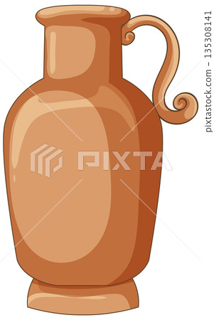 Traditional Middle Eastern Clay Jug with Curved Handle Traditional Middle Eastern Clay Jug with Curved Handle 135308141