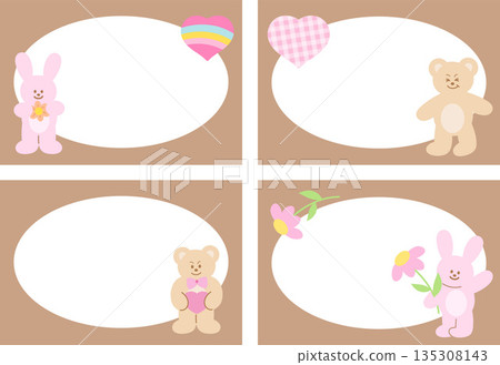 Brown frame set with teddy bear, bunny, heart, flowers, polka dot pattern for polaroid photo, rectangle ad template, social media post, decoration, notepads, sticky note, memo, animal, Chocolate's Day Brown frame set with teddy bear, bunny, heart, flowers, polka dot pattern for polaroid photo, rectangle ad template, social media post, decoration, notepads, sticky note, memo, animal, Chocolate's Day 135308143