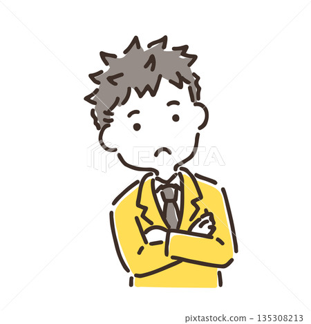 A male student tilting his head in thought / Simple color / Single item 135308213